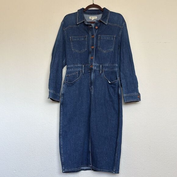 Madewell | Denim Western Midi Shirtdress in Laselle Wash Blue Long Sleeve Size 8 - Picture 6 of 9